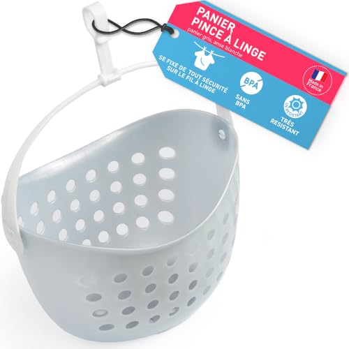 Panier pour pinces à linge (1 pièce, gris / l´anse blanche) de culiclean