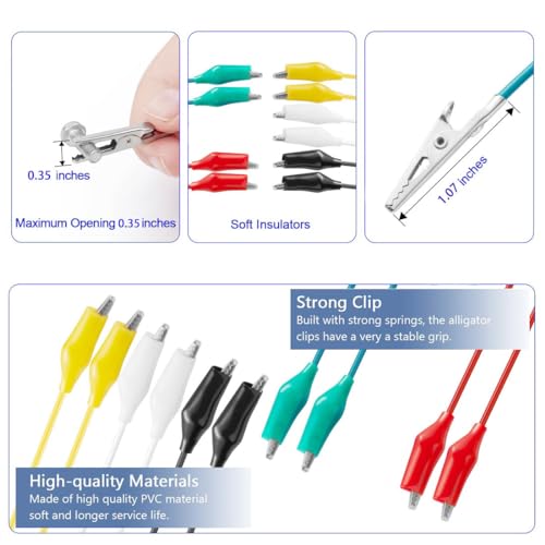 Image of Multimeter Leads, 2PCS Multimeter Test Leads, Multimeter Probes and 10 PCS Alligator Clips Insulated Metal for Test Extension, Multimeter Accessories, Crafts, Electrical Testing, Experiment