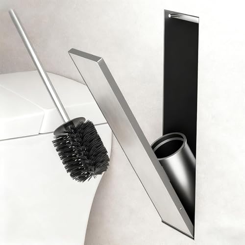 Atwynd Escobillero Oculto para Inodoro, Portaescobillas Empotrado, Nicho de Ducha con Cierre Elástico, Diseño Invisible, Ahorra Espacio, Fácil de Limpiar, para Reformas de Baños