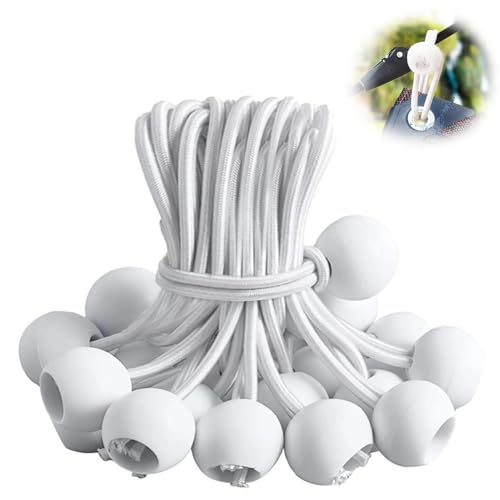 Bolas elásticas de lona, 50 piezas de cuerda elástica con bolas, bolas elásticas resistentes para tiendas de campaña, toldos, lonas de camping y artículos del hogar, 15 x 3,5 cm, color blanco