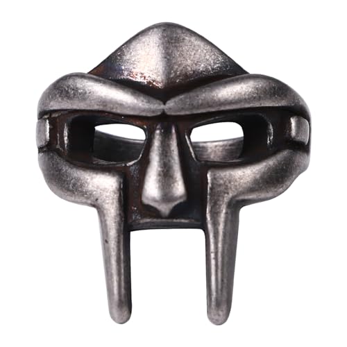 JewelryWe DOOM Maske Herren-Ring: Antik Silber Edelstahl Halloween Punk Helmring Spartanische Maske Gesichtsmaske Gladiatorhelm MF Doom Wikinger Totenkopf Bandring Y2K Größe 54