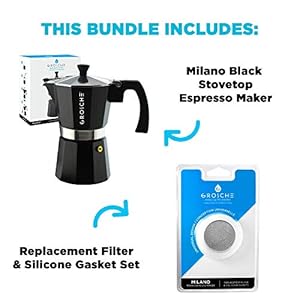 Grosche milano stovetop espresso maker moka pot 9 espresso cup 152 oz black and 3 replacement seals gaskets bundle stove top coffee maker moka italian espresso coffee maker and replacement gaskets  urban country home decor