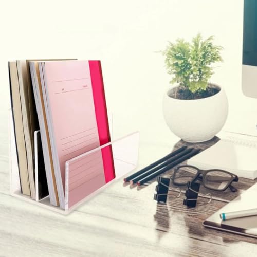 Estantería acrílica para documentos PRETYZOOM con 3 compartimentos trasparentes de escritorio 5