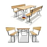 CHEFGASTRO Bierzeltgarnitur mit Lehne mittig klappbar 170 cm breit 3-teilig 1x Tisch 2X Bierbank mit Rückenlehne, lackiertes Holz, Biertischgarnitur Festzeltgarnitur Gartenmöbel-Set