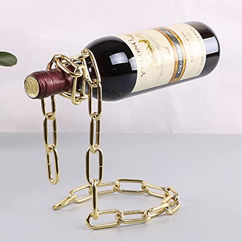 TBWHL Novelty Magic Wine Bottle Holder Floating Steel Link Chain Wine Bottle Rack/Holder - Holds Bottles in The Air(Gold)