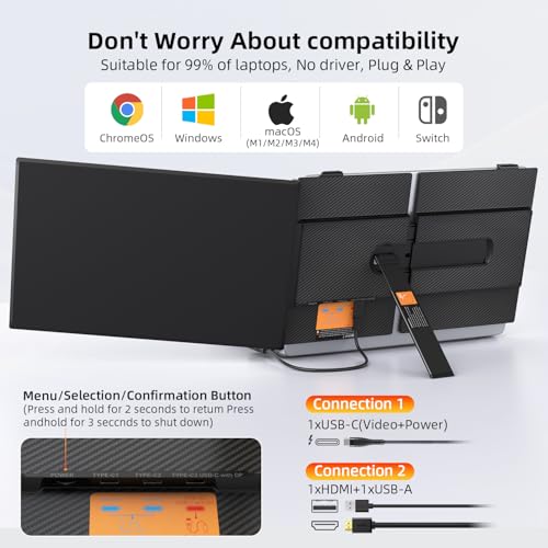 Image of 14 inch Dual Laptop Screen Extender - Upgraded Ultra Thin Portable Monitor for Laptop, FHD 1080P Lightweight Travel Display for 13-17.3 inch Laptop, Plug & Play USB-C /HDMI, Extended Screen for Mac /Windows