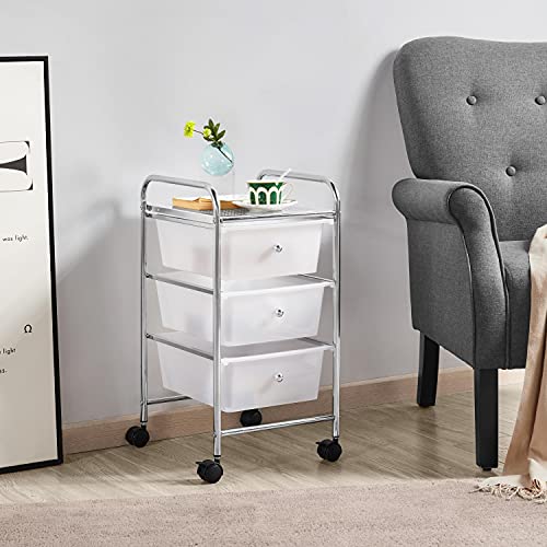 Yaheetech Trolley met 3 opbergvakken, rolcontainer rolbaar, badrolwagen met remmen, opbergwagen van plastic… - Image 4