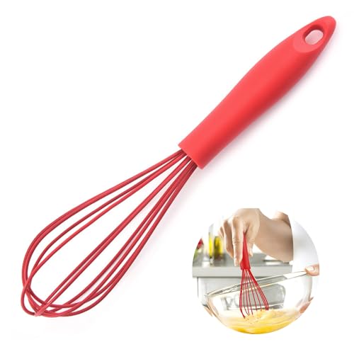 Fouet en silicone rouge - Fouet de cuisine pour mélanger, battre, mousser et remuer