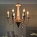 OSAIRUOS French Country Candle Style Chandelier, Handmade White Distressed Wood Lighting Ceiling Light Fixture Pendant Lamp Chandeliers for Dining Living Room Bathroom W20.8