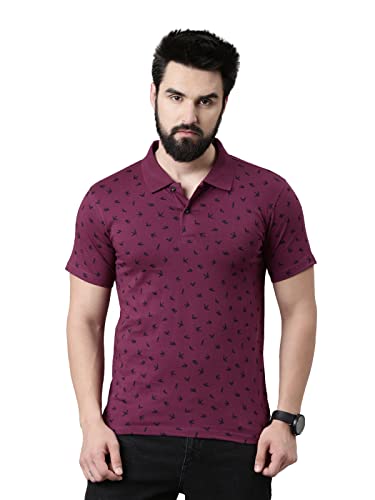Image of KRYPTIC Mens Pure Cotton Printed Half Sleeve Polo Tshirt (Burgundy 1 ; 2XL)