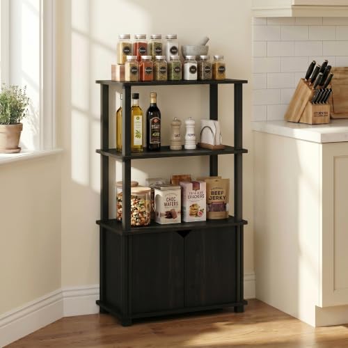 Image of Furinno GO GREEN Storage Shelves, 4-Tier Book Shelf, Bookcase, Display Shelf with Open Shelf and Closed Storage, for Organization and Storage, Living Room, Garage, Home Office, Espresso