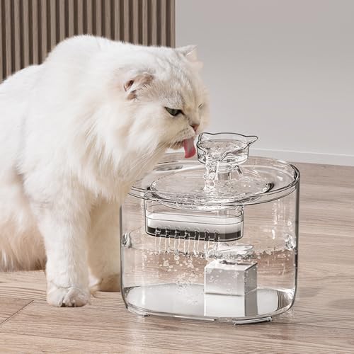 猫 給水器 猫 水飲み器 2.2L 猫 自動給水器 静音DCポンプ 軟水化フィルター1枚付き 4重濾過 下部尿路の健康維持 フィルター式給水器 水飲み器 透明なデザイン スマートセンシング ピュアクリスタル 猫 USBケーブル