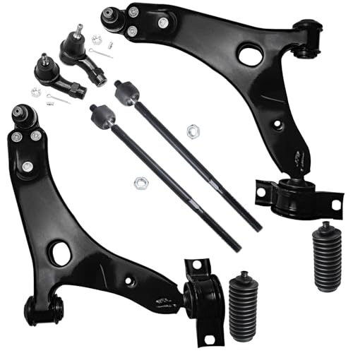 Image of Detroit Axle - 8pc Front End Suspension Kit for 2000-2004 Ford Focus 2 Lower Control Arms w /Ball Joints 4 Inner & Outer Tie Rod End Links 2 Boots 2001 2002 2003 Replacement