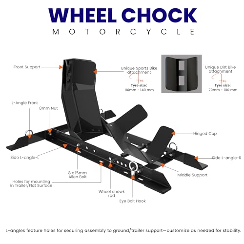 Image of GRAND PITSTOP Universal Wheel Chock for Motorcycle Stand for Trailer Completely Adjustable Detachable Foldable Wheel Chock (Black)