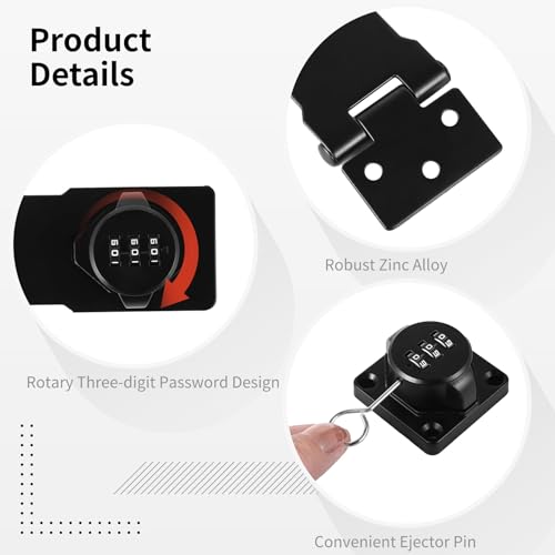 Image of 2 Pcs Combination Rotary hasp Lock, 4 in Metal Padlock Hook, with 3-Digit Combination Cabinet Lock, Suitable for cabinets, Drawers,Closets and Other Door Security Combination Locks(Black)