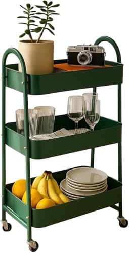 Maxland 3 Tier Metal Multipurpose Kitchen Bathroom Bedroom Vegetables Food Wheeled Storage Tray Cart - DARK GREEN 78.5cm (H) x 46cm (W) x 30.5cm (D)