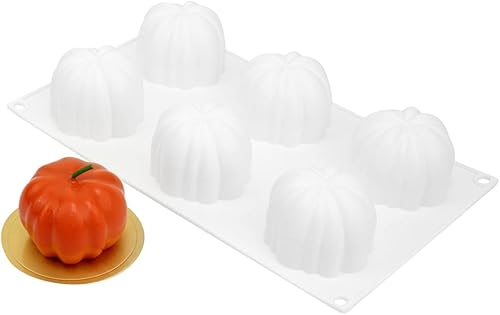 Restaurantware - Molde para pastel de calabaza de 6 cavidades de Pastel, 1 molde de calabaza 3D listo para horno - Molde de silicona blanca