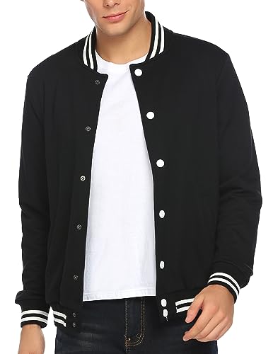 Image of COOFANDY Men Fashion Long Sleeve Button Front Cotton Bomber Baseball Jacket