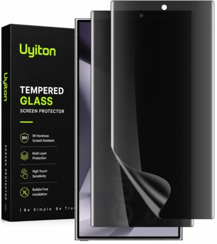 Image of Uyiton 2 Pack Privacy Screen Protector for Samsung Galaxy S24 Ultra (6.8-inch Curved Display) | Anti-Spy HD Privacy Flexible Film | Bubble-Free Easy Installation | Scratch Resistant | Case Friendly