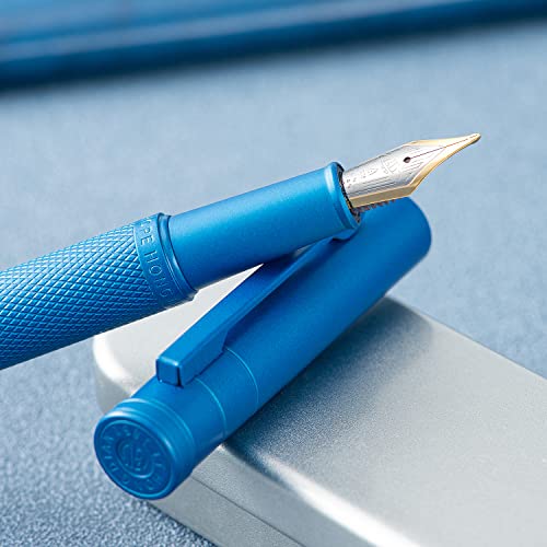 Image of Hongdian 1851 Sky Blue Forest Fountain Pen Blade Nib Classic Design Calligraphy Pen with Converter and Metal Pen Case Set