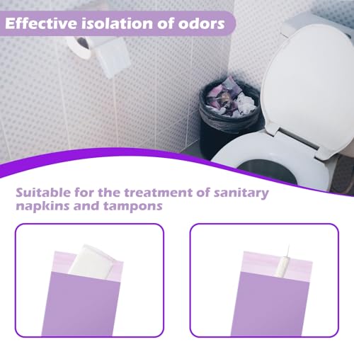 Image of 200 Pcs Purple Sanitary Napkin Disposal Bags,Sealable Tampon Disposal Bags, Prevents Odours Thickened Size Feminine Hygiene Bag for Sanitary Napkins and Pads,Disposable Tampon