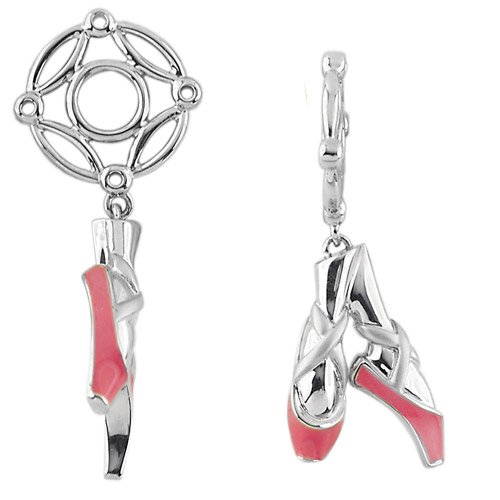 Storywheels Charm Silver Wheel with Pnk Enamel Ballerina Shoes Dangle (1 Piece)