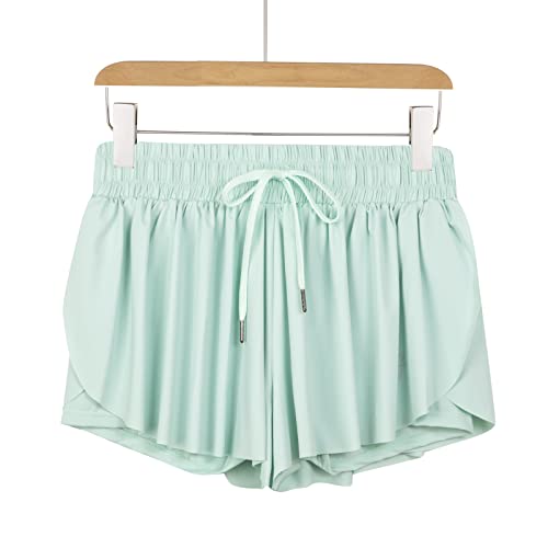 Image of 2 in 1 Flowy Running Shorts for Women Gym Yoga Athletic Womens Workout Biker Spandex Lounge Sweat Skirt Summer