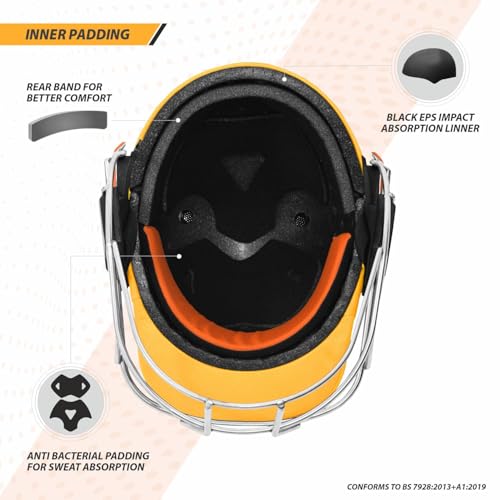 Image of DSC Empra Titanium BSI Approved Professional Cricket Helmet | BS7928 Certified Pro-Standard Hard Ball Helmet with Ultra-Light Titanium Grill & Advanced Shock Absorption | Color: Yellow | Size: M