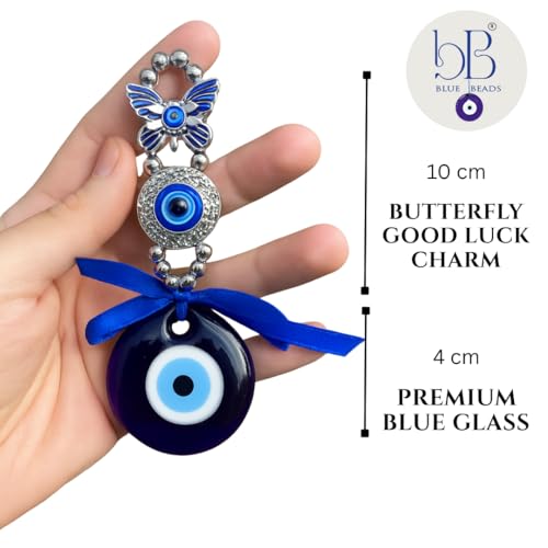 Image of BLUE BEADS Turkish Feng Shui Vastu Blue Glass Evil Eye Hanging /Door Hanging Nazar Batu for Protection and Good Luck - Perfect for Gifting Home or Office (Butterfly Evil Eye)