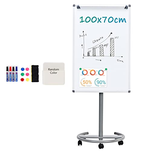 S SWANCROWN Pizarra Blanca Magnética Móvil 100x70cm, Pizarra Magnetica con Ruedas,Altura Ajustable, Pizarra Blanca con Soporte para Oficinas,Enseñanza