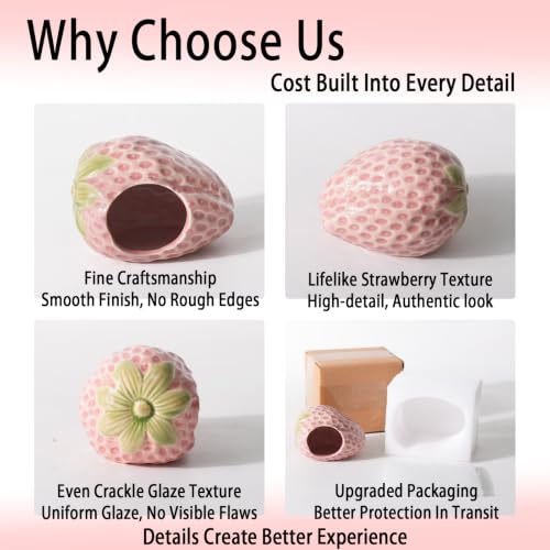Image of Pink Aquarium Decor Ceramic Cute Strawberry Betta Fish Tank Cave