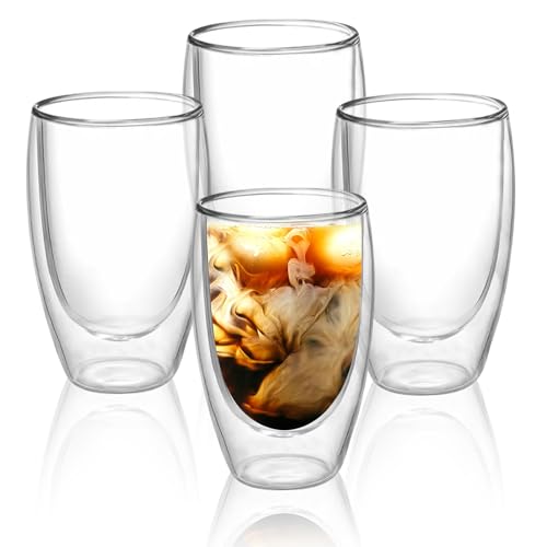 GOEDCH Verres à latte macchiato à double paroi : 4 pièces 450 ml Verres à café à double paroi en verre borosilicate, tasses à café isolées, tasses à...