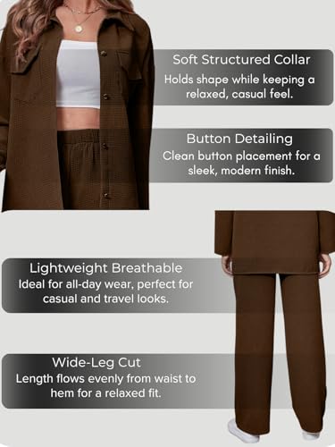 Image of GRECIILOOKS Co-Ord Set for Women | Travel Co-Ord Set | Festive Co Ord Set for Women | Trendy Summer Casual Set | Women's Pajama Set Long Sleeve Button-Down Shirt and Pants | Western Co-Ord Set