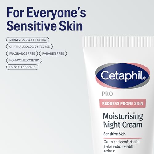 Image of Cetaphil Night Cream, Redness Relieving Night Moisturizer for Face, 1.7 fl oz, For Dry, Redness-Prone Skin, Hypoallergenic, Fragrance Free (Pack of 12)
