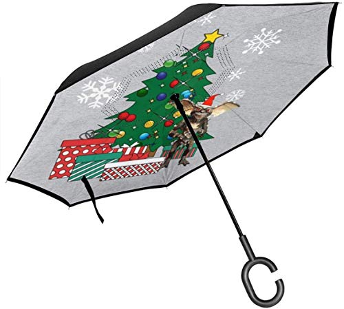 qinhanxinchengxianlibaihuodian Gremlin Around The Christmas Tree Double Layer Umbrella invertito per l'inverso Pieghevole Capovolto C-Shaped Hands - Leggero e Antivento & ndash