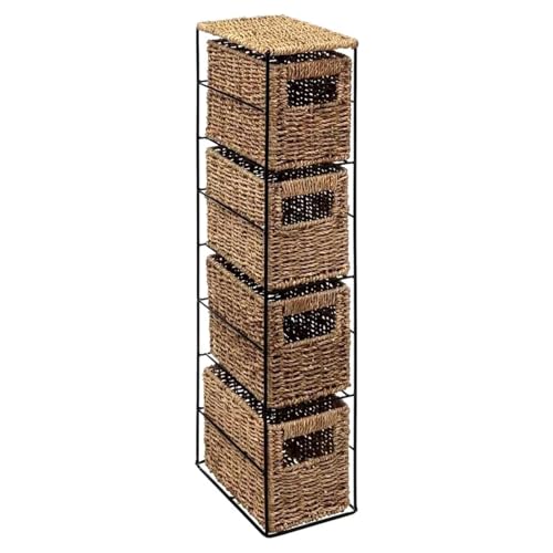 4 Drawer Slim Bathroom Storage Unit - Natural - Storage Boxes Shelves | Drawers Storage Unit Baskets | Tower Storage Unit | 4 Drawer Storage Cabinet Unit