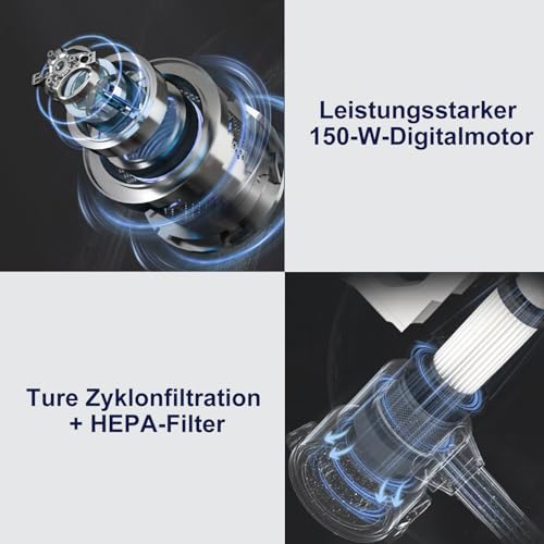 Akitas V8 3in1 Akku Staubsauger Kabellos Hand und Vertikal Leicht 22,2 V 150 W Wiederaufladbarer Lithium-Akku für Böden, Teppiche, Tierhaare – Bild 3
