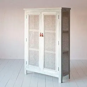 Naresh Art and Handicraft Solid Wooden Rattan Wardrobe | Almirah with 2 Doors for Bedroom, Hotel & Home, White, (100D x 38W x 150H CM)