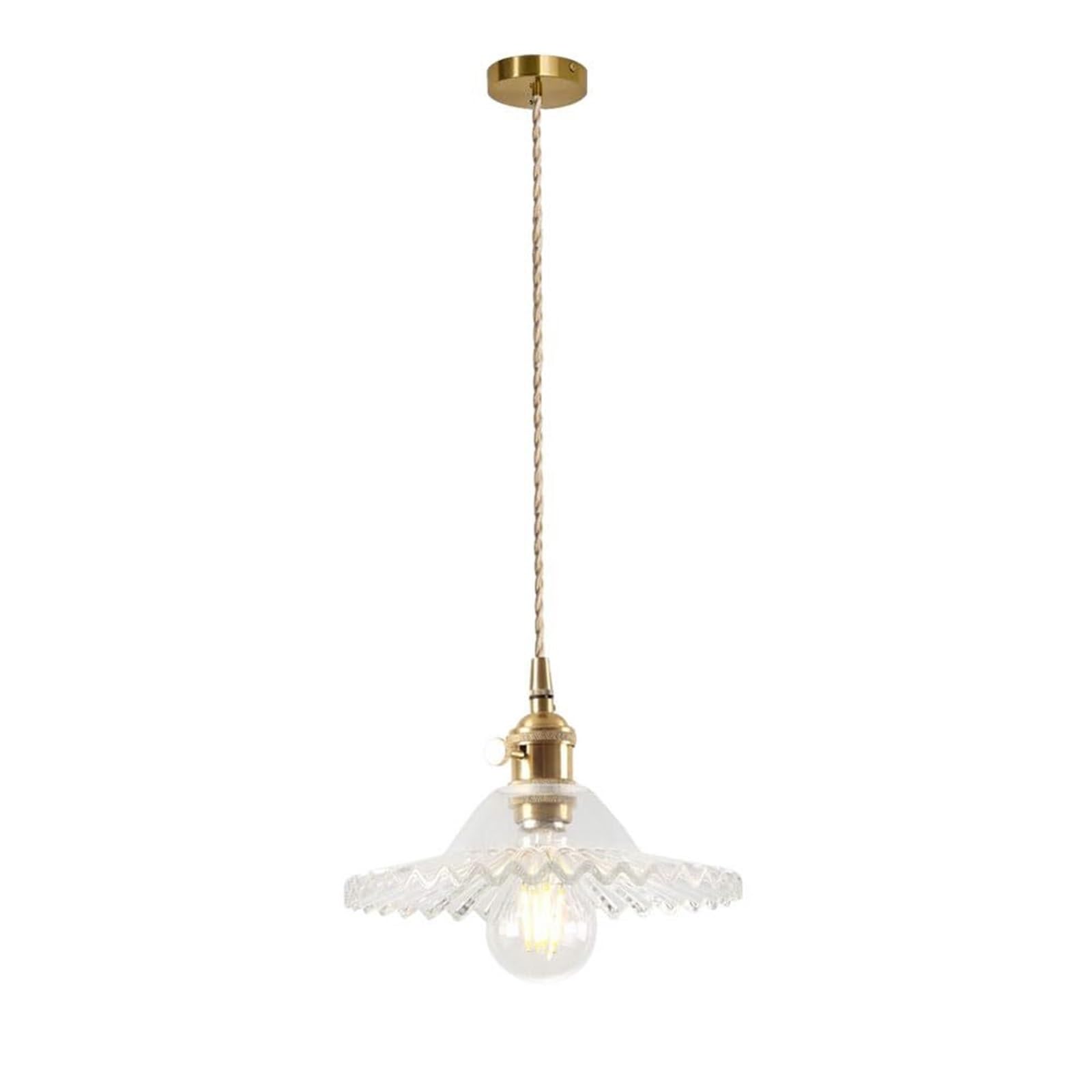 KHUKHU Creative Apron-Shaped Glass Chandelier Lampshade, Nordic Style Glass Hanging Lamp, E26 Light Source Single Pendant Light, Restaurant Bar Ceiling Light Fixtures, Embedded Ceiling Lamp(Clear)