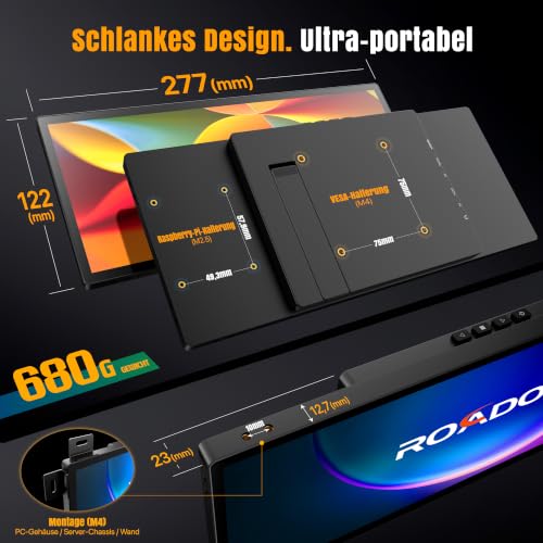 ROADOM 10,25" Mini Touchscreen Monitor, 1920x720 Ultra-Wide Bar USB-C HDMI – Ansicht 6
