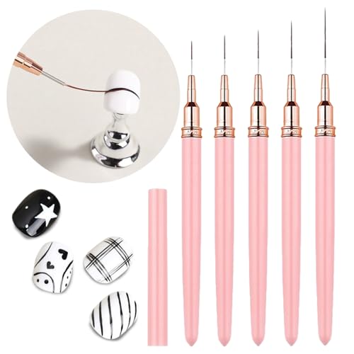 Nail Art Brushes 5Pcs Nail Liner Brushes for Nails 5-25mm Ultra Thin Set for Clean French Tips & Geometric Lines Soft-Tip Liner Set for Long Lines Details Fine Drawing