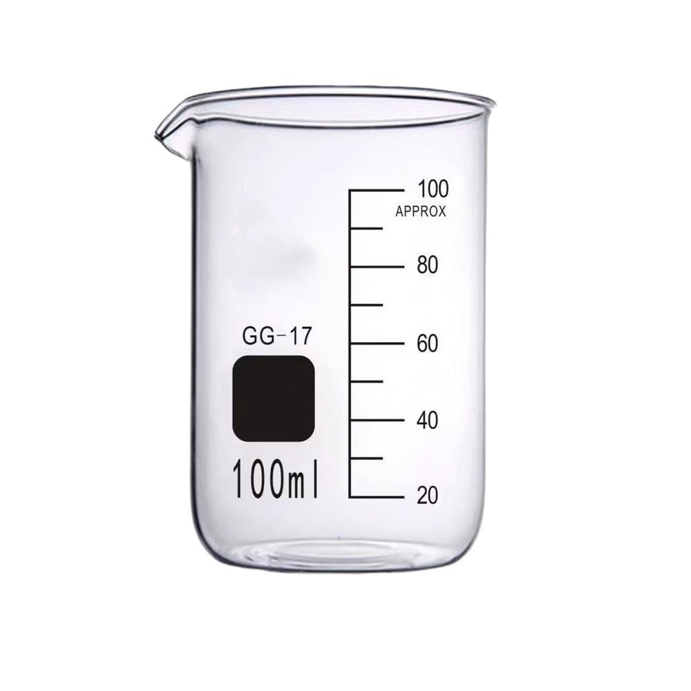 Vaso de precipitados de Forma Baja, Vaso de precipitados Transparente de Vidrio de borosilicato, Vaso medidor de química para Laboratorio, Capacidad de 5 ml a 100 ml (100) (100)