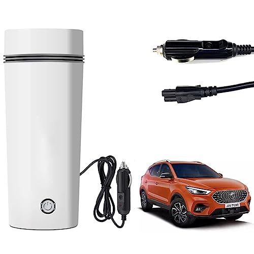Image of Oshotto 12V Portable Electric Water Bottle for Hot Water Tea Coffee Kettle Mug Multipurpose Food Grade Fast Boil Auto Shut-off For Travel Camping, Road Trip Compatible with MG Astor (350ml) - White