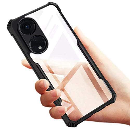 Image of A rtistque Clear Hard Transparent Acrylic Armor Anti-Drop Shockproof TPU Edge Back Cover Case for Oppo Reno 8T 5G - Black