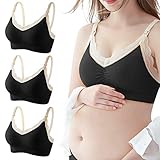 Verstellbare Schulterriemen Libella 3er Pack Damen Schwangerschafts-BH Still-BH mit Spitze Nursing Bra ohne Bügel Gepolsterte Cups entfernbar Umsatandsmode 3703 Schwarz M