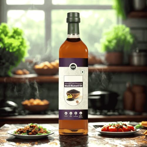 Image of PrahiSure Wood Cold Pressed Black Mustard Oil 1 Litre Kachi Ghani Sarson Oil Cooking Oil for Kitchen Use