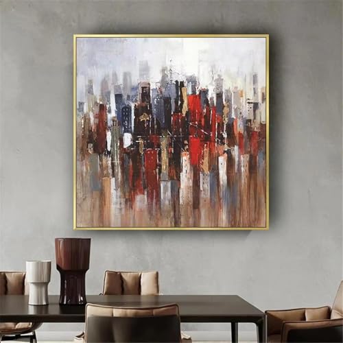 Décoration murale salon vide : tableau abstrait AEFOUU toile urbaine rouge foncé encadrée