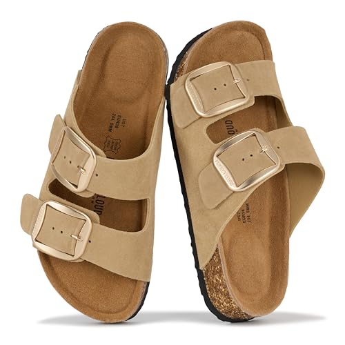 Project Cloud Genuine Leather Flat Sandals for Women 2026 Comfortable Beach Essentials Womens Sandals Memory Foam Vacation Essentials Slides for Women Footwear (Santorini, CML,9)
