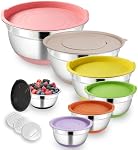 Colorful Mixing Bowls with Airtight Lids, 7-Piece Stainless Steel Nesting Bowls, Non-Slip Bottoms & 3 Grater Attachments, Sizes 4.5, 3.6, 2.7, 2.1, 1.7, 1.1, 0.7 QT for Mixing, Baking & Serving