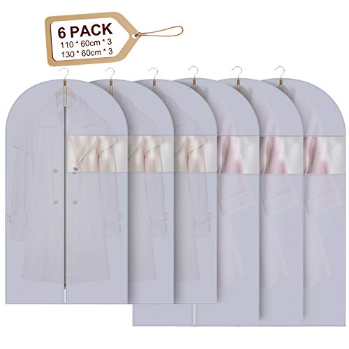 Fundas de Ropa, GIKPAL 6 PCS PEVA Protectores de Ropa Transpirable Impermeables, Cubiertas de Bolsas Antipolvo con Cremallera para Traje Chaqueta Abrigosy, 60 * 110 cm y 60 * 130 cm